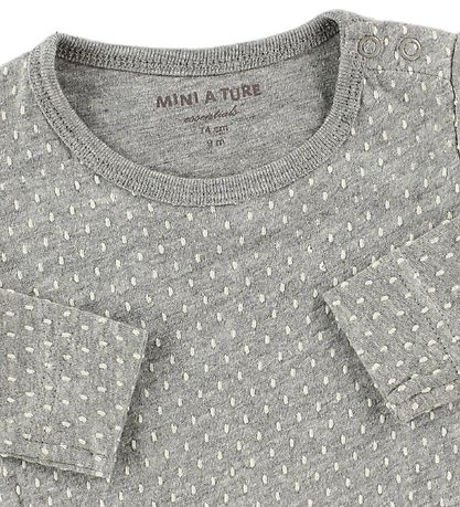 Mini A Ture Bodysuit L/S - Grey Melange w. Dots