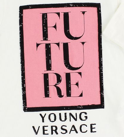 Young Versace Blouse - Blanc av. Rose Imprim/Paillettes