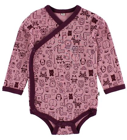 Pippi Wrap-Samfellur - 4 Pakki - Dökkfjólublátt/Bleikt M. Prenta