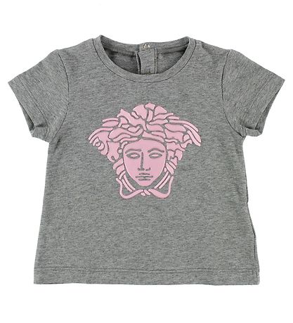 Young Versace T-Shirt - Graumeliert m. Rosa Medusa
