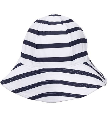 Petit Crabe Badekappe - Frey - UV50+ - Weiß/Navy Gestreift