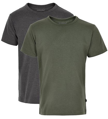 Minymo T-Shirt - 2-pack - Antraciet Grijs/Army