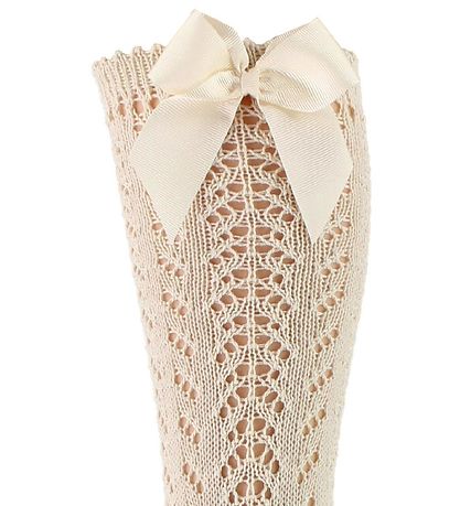 Condor Knästrumpor m. Rosett - Stickad - Beige