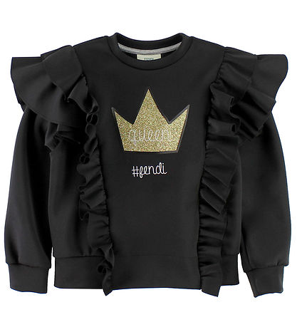 Fendi Kids Kinderbluse - Sort m. Rüschen/Goldkrone