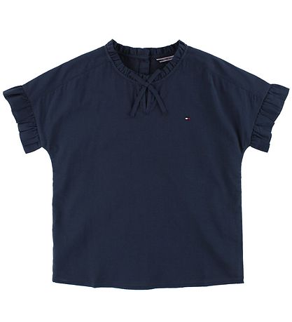 Tommy Hilfiger Stuttermabolur - Dökkblátt M. Riffluð brún