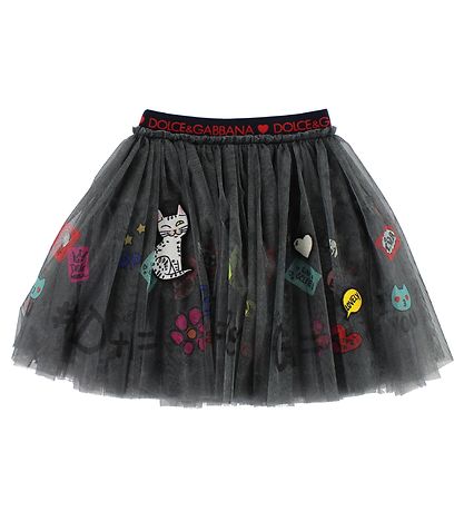 Dolce & Gabbana Tule Rok - Donkergrijs m. Print/Patches