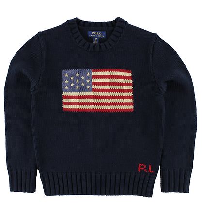 Polo Ralph Lauren Blouse - Knitted - Navy w. Flag