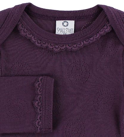 Smallstuff Bodysuit L/S - Plum w. Pointelle/Lace