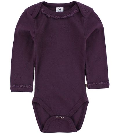 Smallstuff Bodysuit L/S - Plum w. Pointelle/Lace