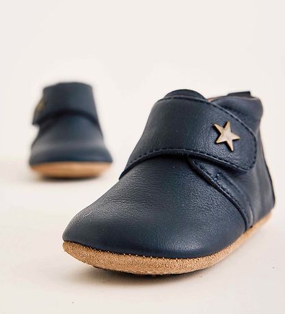 Bisgaard Leder-Krabbelschuhe - Navy m. Stern
