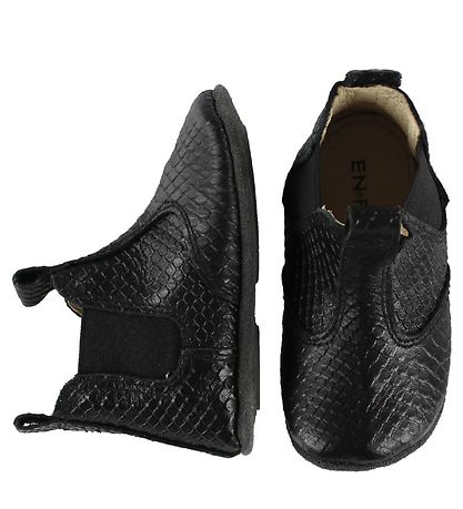 En Fant Soft Sole Leather Shoes - Black w. Snakeskin