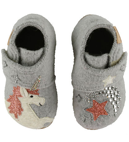 Living Kitzbhel Slippers - Wool. Grey w. Unicorn/Glitter