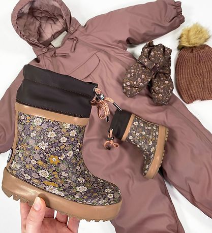 Wheat Rubber Boots with. For - Eggplant Flower