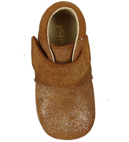 Pom Pom Slippers - Velcro - Camel Glitter