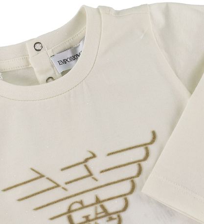 Emporio Armani Blouse - White/Brown w. Logo