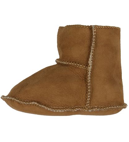 Pom Pom Slippers w. Wool - Camel