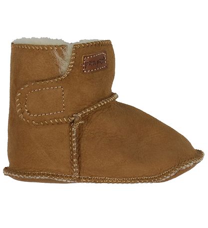 Pom Pom Slippers w. Wool - Camel