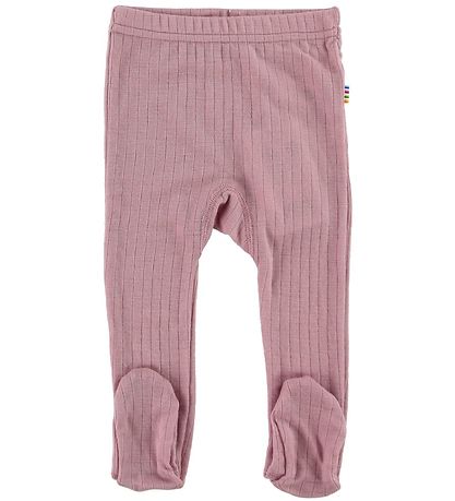 Joha Leggings w. Footies - Wool - Rose w. Rib