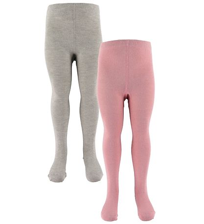 Minymo Tights - 2-Pack - Grey/Rose w. Glitter