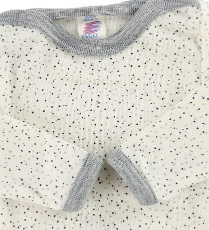 Engel Bodysuit L/S - Wool/Silk - Ivory/Grey w. Dots