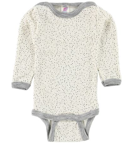 Engel Romper L/æ - Wol/Zijde - Crème/Grijs m. Stippen