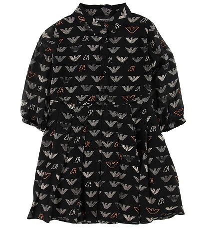 Emporio Armani Kjóll - Viscose - Svart M. All-Over Lógó