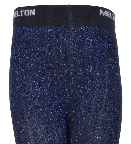 Melton Strumpfhosen - Bambus - Blau m. Glitter