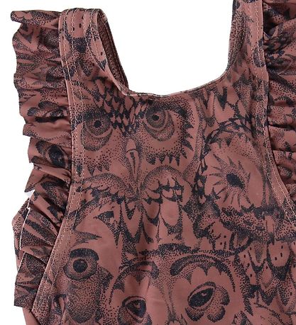 Soft Gallery Swimsuit - UV50+ - Ana - Dark Pink w. Owls/Ruffles