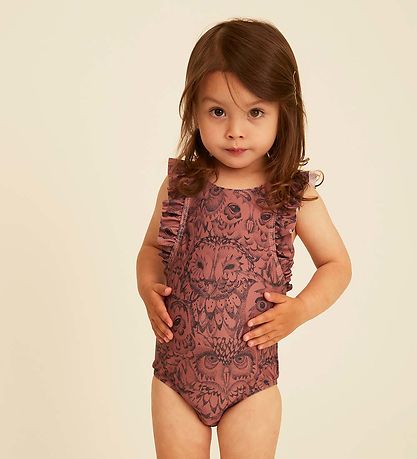 Soft Gallery Swimsuit - UV50+ - Ana - Dark Pink w. Owls/Ruffles