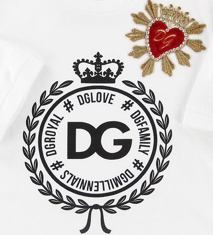Dolce & Gabbana T-shirt - Vit m. Patch/Kristaller