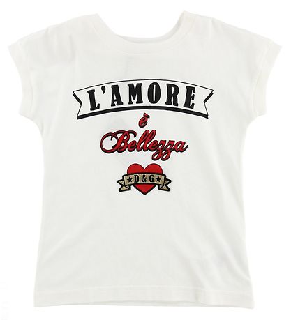 Dolce & Gabbana Stuttermabolur - Hvítur M. Texti