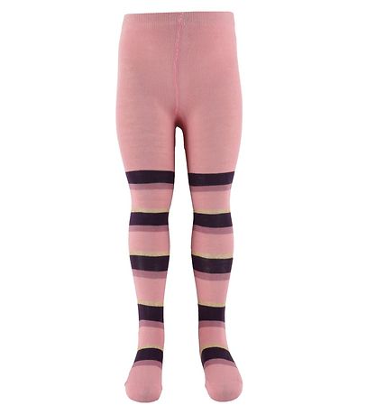 Minymo Strumpfhosen - 2er-Pack - Lila/Rose Gestreift m. Gold