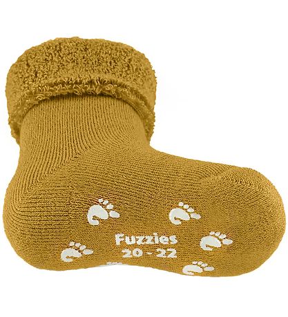 Fuzzies Gåstrumpor m. Halkskydd - Currygul