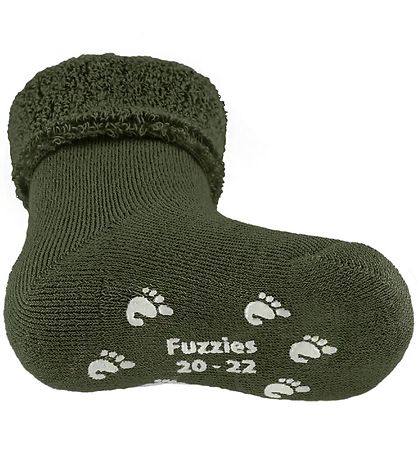Fuzzies Baby Socks w. Anti-Slip - Army Green