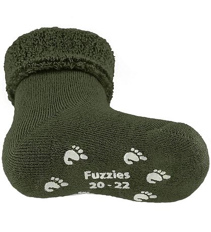 Fuzzies Babysocken m. Anti-Rutsch - Armygrün