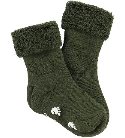 Fuzzies Babysocken m. Anti-Rutsch - Armygrün