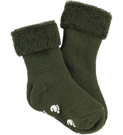 Fuzzies Baby Socks w. Anti-Slip - Army Green