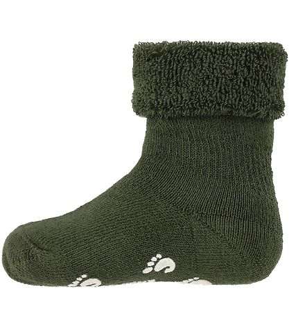 Fuzzies Baby Socks w. Anti-Slip - Army Green