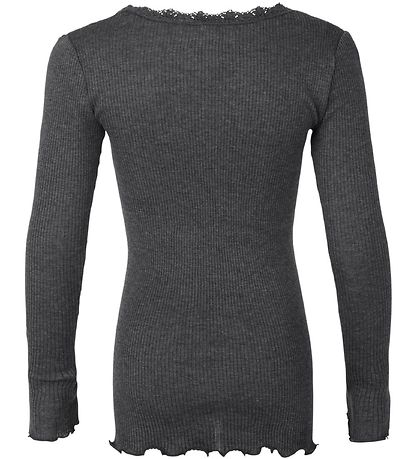 Rosemunde Bluse - Rib - Grau Meliert m. Spitze