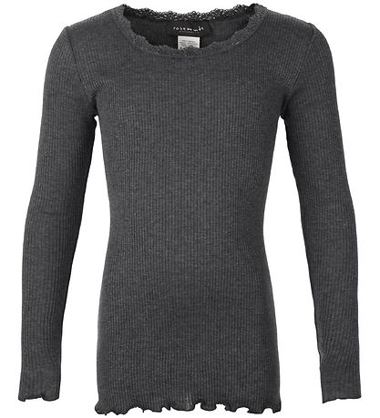 Rosemunde Bluse - Rib - Grau Meliert m. Spitze