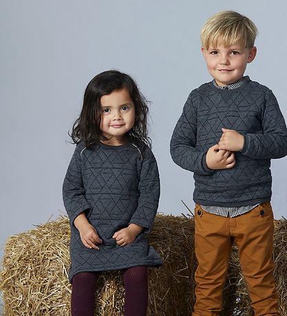 En Fant Kleid - Dunkelgrau m. Muster