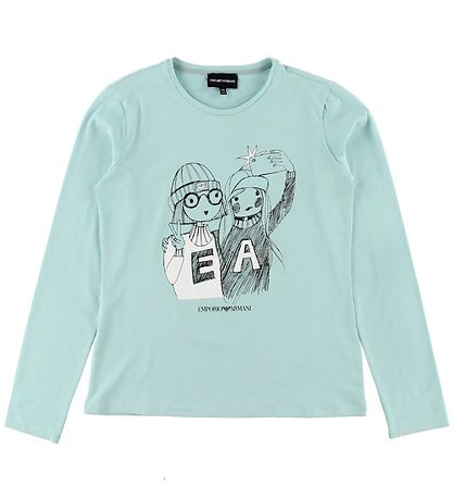 Emporio Armani Long Sleeve Top - Light Blue w. Print