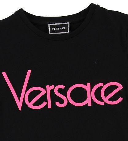 Versace Stuttermabolur - Svart/Neon bleikt M. Texti