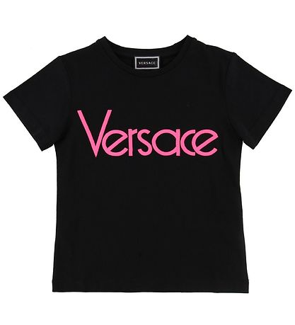 Versace Stuttermabolur - Svart/Neon bleikt M. Texti
