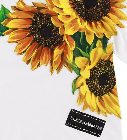 Dolce & Gabbana Stuttermabolur - Hvítt M. Sólblómaolía/Kristalla