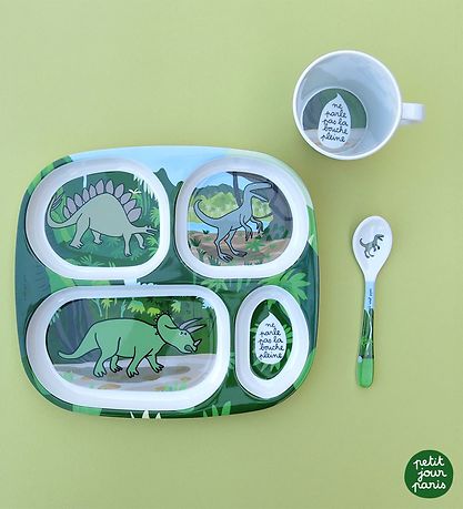 Assiette Petit Jour Paris - 4 Rum - Mélamine - Vert av. Dinosaur