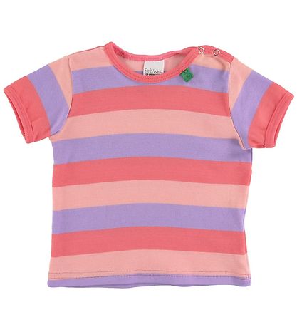 Freds World T-shirt - Multi Stripe - Coral