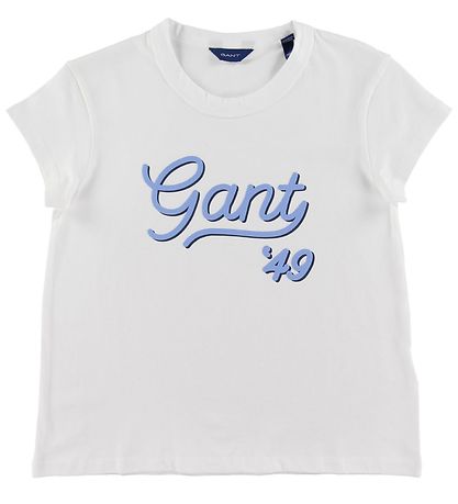 GANT T-shirt - Gant Script - White w. Light Blue