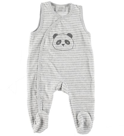 Fixoni Bodysuit/Romper - Grey Melange w. Panda/Stripes