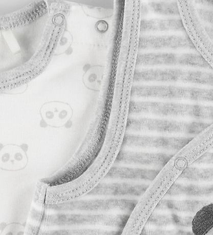 Fixoni Bodysuit/Romper - Grey Melange w. Panda/Stripes